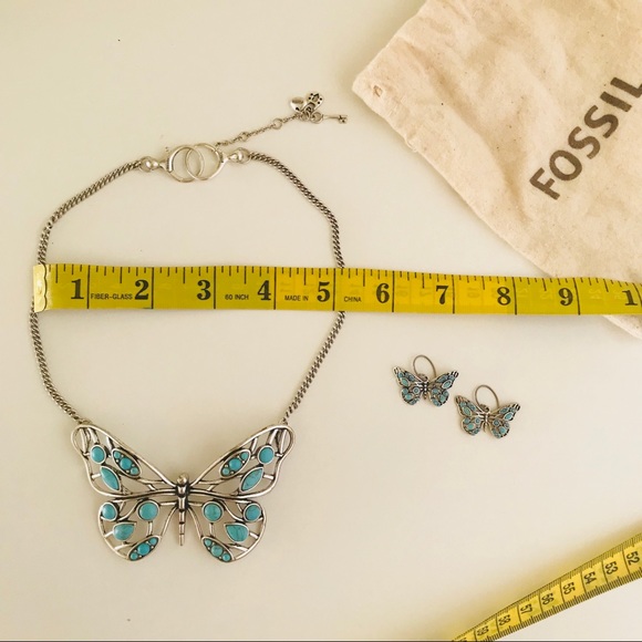 Turquoise Fossil Butterfly Necklace & Earrings - Picture 3 of 4